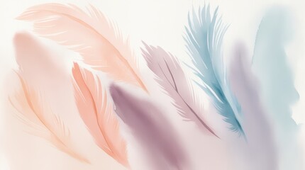 Watercolor painting of colorful feathers