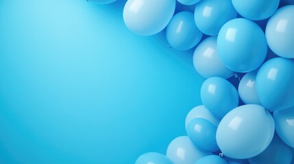 The image depicts a cluster of blue round balloons, commonly used for celebrations and parties. The balloons are transparent and filled with helium, giving them an airy look.