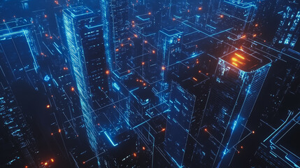 Obraz premium Smart digital city with connection cyber security network reciprocity over the cityscape . future smart wireless digital city and social media networking systems that connects people within the city