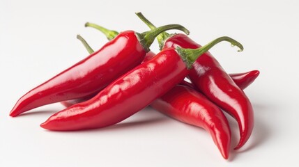 Fresh red chilis on white background.