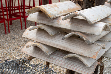 Travelling in France, old wooden huts and oysters farms in Gujan-Mestras village, cultivation and...