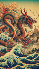 Obraz premium 墨絵、日本画、浮世絵／龍（ドラゴン）