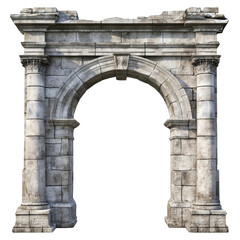 Obraz premium Ancient Roman Arch Ruins Architecture History Stone Archway Historic Landmark Classical Antiquity weathered stone columns Isolated on Transparency Background