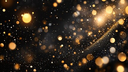 Obraz premium Luxury black background with flowing golden sparkle 