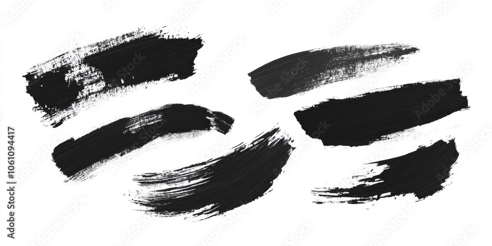 Poster series of black brush strokes on a white background. the brush strokes vary in size and direction, c