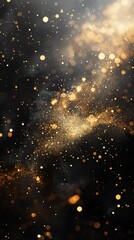 Naklejka premium Black Background with flowing golden glitter and sparkle