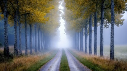 Obraz premium Enchanted Forest Path in Autumn Mist
