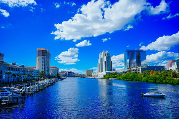 Tampa, Florida USA - Nov 02, 2024: Tampa Waterfront walk landscape	