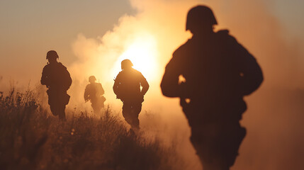 Dynamic Shot of Soldiers Training in the Field: An Action-Packed Moment Highlighting Military Preparedness and Teamwork