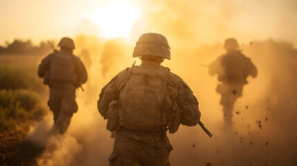 Dynamic Shot of Soldiers Training in the Field: An Action-Packed Moment Highlighting Military Preparedness and Teamwork