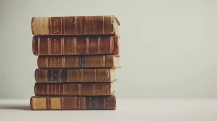 Stack of Old Leather-Bound Books with Gold Lettering