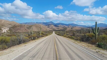 Winding dusty road cutting through a vast arid mountainous landscape in a remote desert wilderness  This secluded serene and tranquil scene evokes a sense of and solitude amidst the rugged