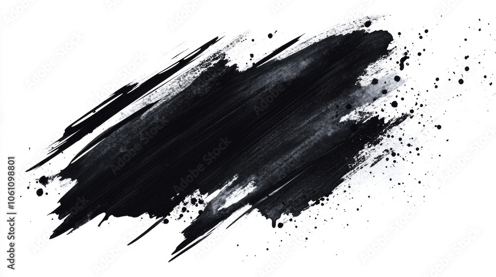 Poster this image features an abstract design created with brush stroke effects. the black and white color 