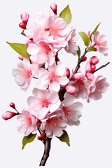 Naklejka premium Pink cherry blossom flower arrangements in clear vases against a gray background.