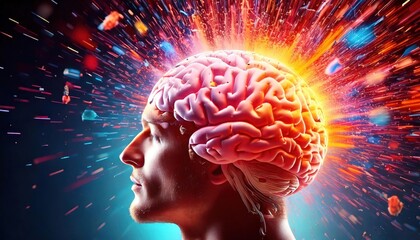 Obraz premium Concept art of a human brain exploding with knowledge and creativity. generative ai 