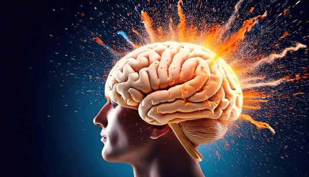 Concept art of a human brain exploding with knowledge and creativity. generative ai 