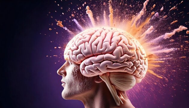 Concept art of a human brain exploding with knowledge and creativity. generative ai 
