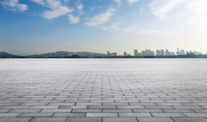 Expansive Urban Landscape with Skyline and Clear Blue Skies