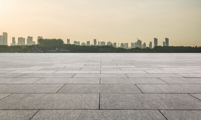 Expansive Urban Landscape at Dawn with Modern Skyline Silhouette