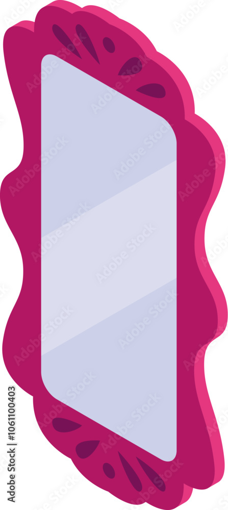 Poster rectangular mirror with pink scalloped frame reflecting light, creating a stylish and modern look
