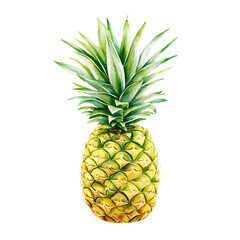 Fototapeta premium Illustration of pineapple fruit on a white transparent background, perfect for food-themed designs, posters, or digital artwork.
