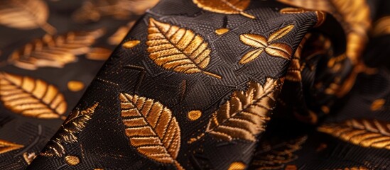 Elegant and luxurious golden metallic leaf pattern design with intricate floral and botanical ornamental decorative elements on a vintage natural autumn backdrop