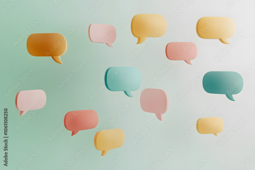 Poster a collection of floating speech bubbles, indicating communication and conversation
