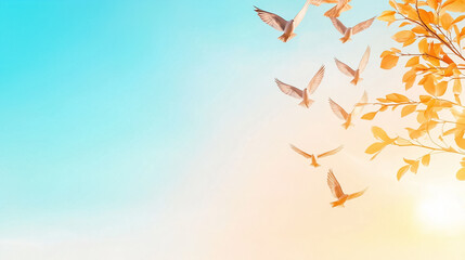 Obraz premium A flock of birds elegantly flies in V formation against a beautiful sky, showcasing nature's harmony at twilight