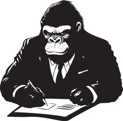 gorilla mascot writing letter in office © HardWork