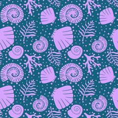 Ocean seamless sea shell and coral pattern for wrapping paper and kids clothes