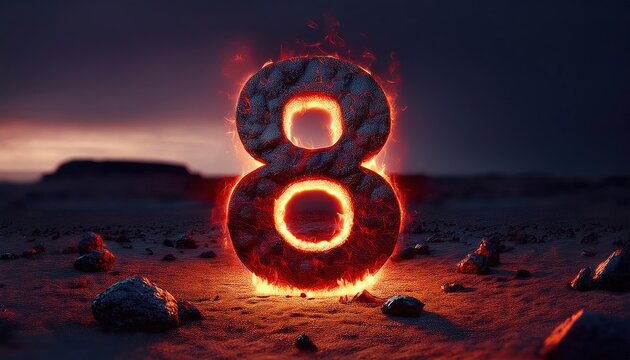 Glowing Lava Number Eight with Fiery Effects