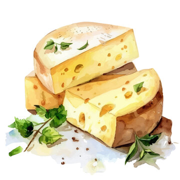 watercolor cheese wedges with herbs clip art preview