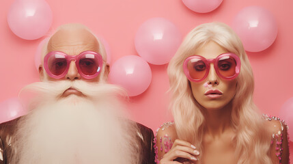 Modern Santa and Mrs. Claus: A Festive Duo in a Whimsical Pink Wonderland!