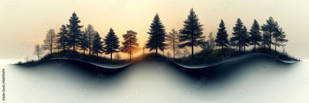 Poster an image of waveform trees appears in a forest with a black logo on white