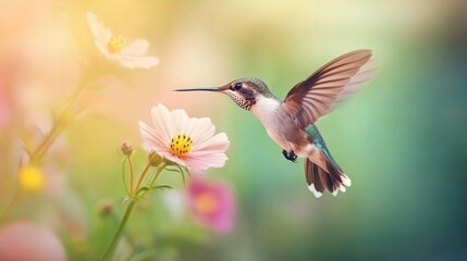 Fototapeta premium Hummingbird Hovering Near a Flower