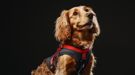 Studio Shot of Dog with Safety Harness for Fall Prevention Awareness
