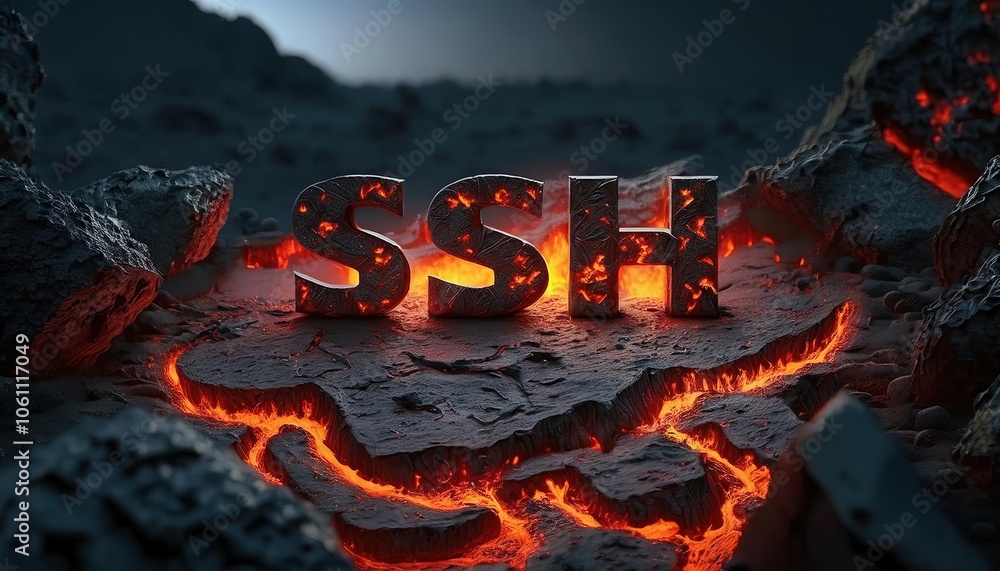 Poster secure shell protocol logo on lava surface