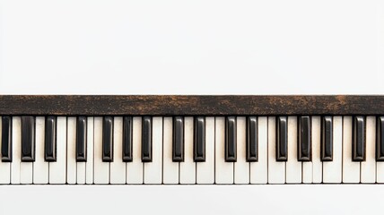 A weathered piano keyboard showcases worn keys, blending artistry and nostalgia in an elegant,...