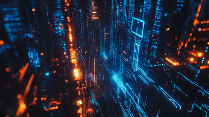 Fototapeta premium Smart digital city with connection cyber security network reciprocity over the cityscape . future smart wireless digital city and social media networking systems that connects people within the city