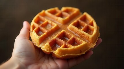 Hand Holding Fresh Waffle Delicious Snack Ready to Eat