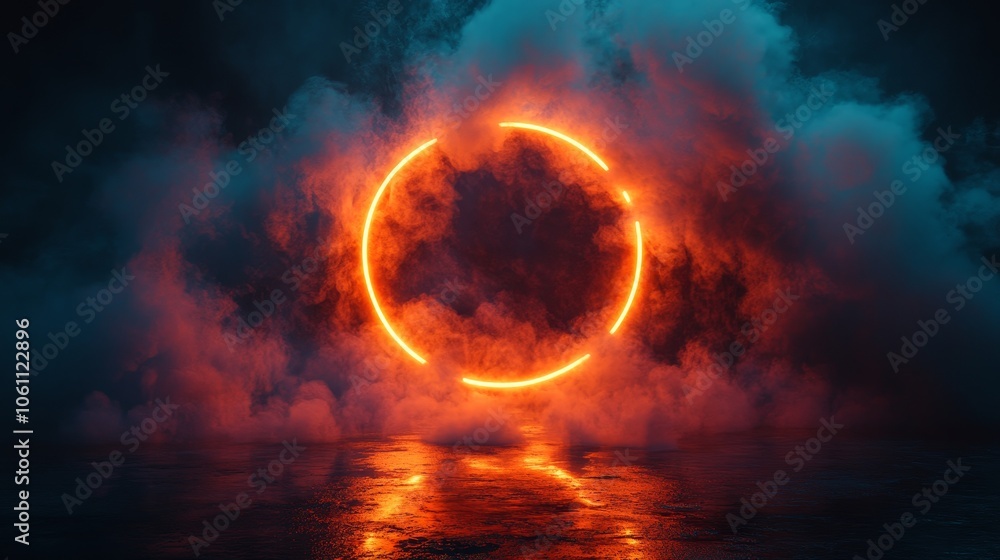 Poster the composition is composed on a black background and consists of an abstract circle surrounded by w