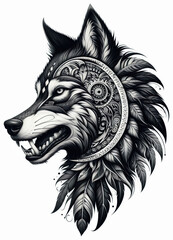 Obraz premium TRIBAL TATOO トライバル タトゥ 狼 wolf