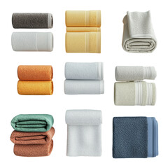 towels isolated on transparent background, png elements collection.