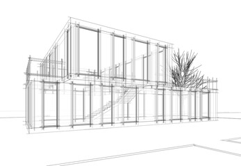 house building sketch architecture 3d illustration