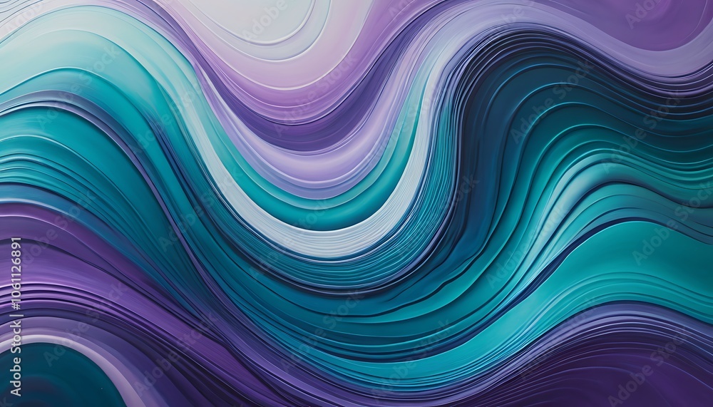 Poster flowing, iridescent waves shift in color from teal to violet as they ripple across the canvas.