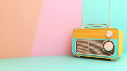 Vintage Radio on a Pastel Pink and Blue Background