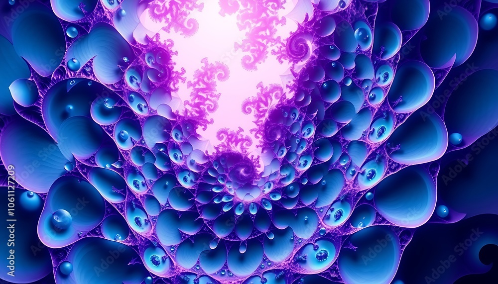 Aufkleber an intricate design of fractal patterns that glow softly in shades of teal and violet.