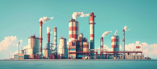 Obraz premium Futuristic industrial cityscape with smokestacks power plants and other manufacturing facilities in a modern urban environment