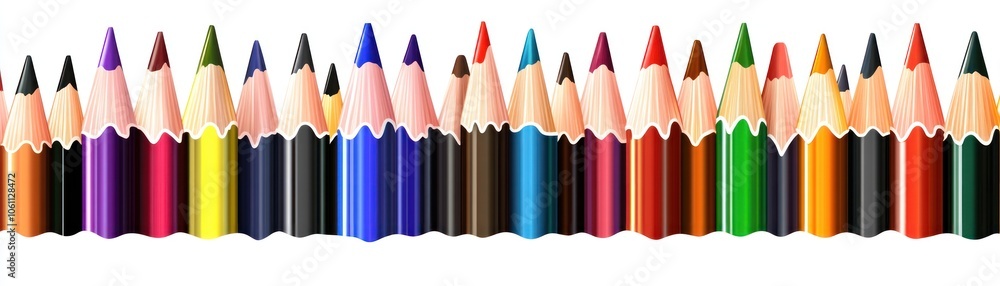 Poster a row of colorful pencils with white background