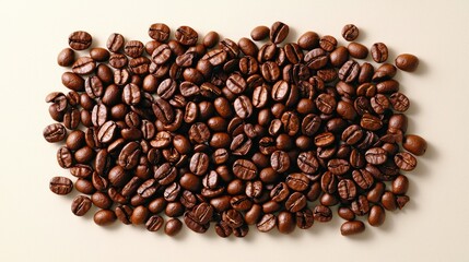 Obraz premium A pile of roasted coffee beans on a light background.